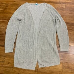 Sundance Open Front Cardigan Women Small Petite Gray Knit Sweater Pockets Casual